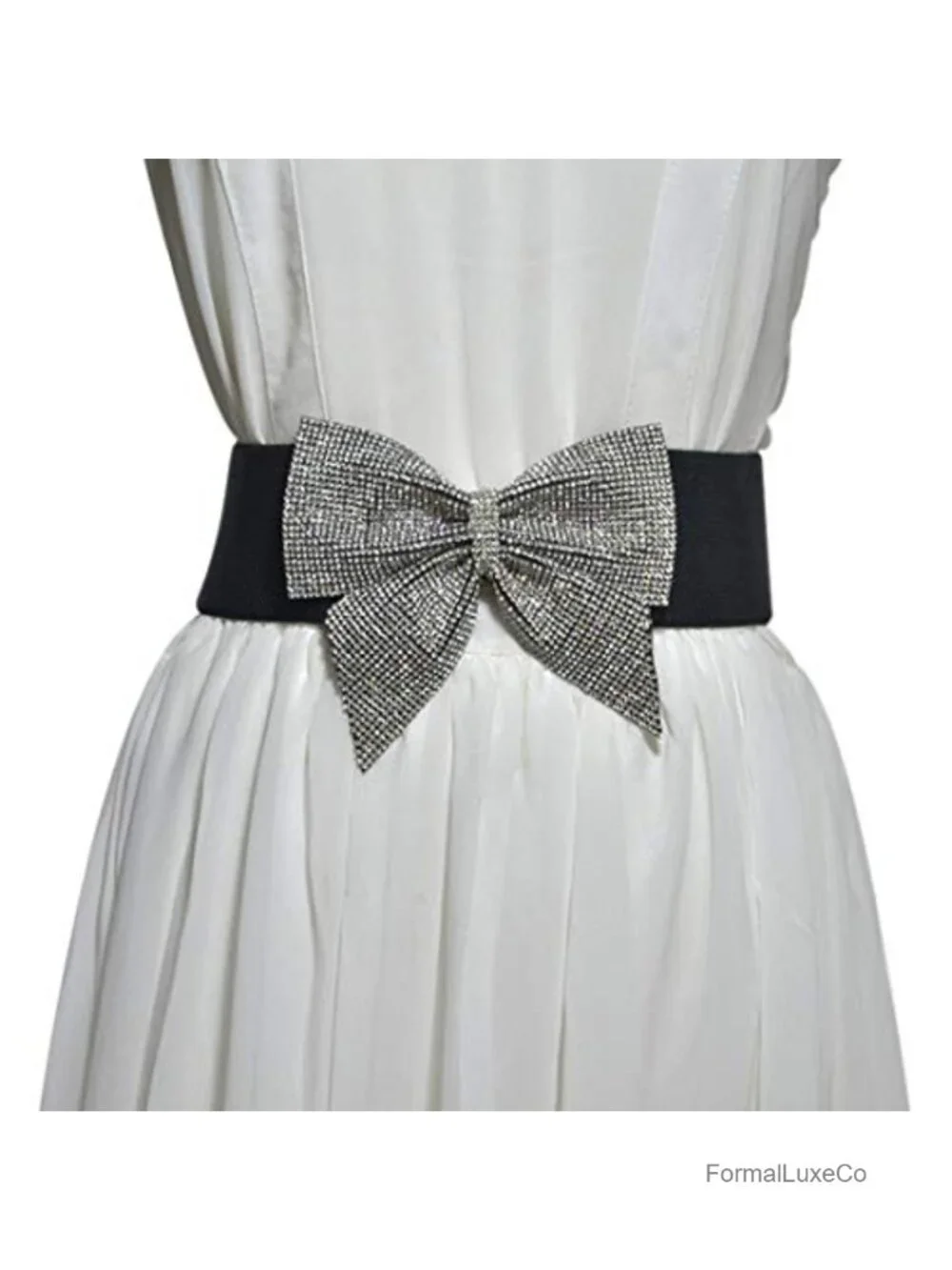 Women's Rhinestone Bow Elastic Peplum Waistband Wide Wedding Party Dress Belt